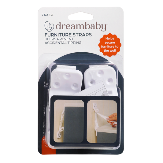 Dreambaby Child Safety Strap 2 Pack - Heavy-Duty - White - Prevents Tipping