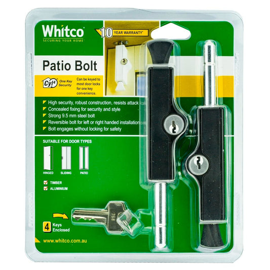 Whitco Patio Bolt - 21mm x 118mm - Solid Zinc - High Security - 2 Pack - Auzzistore