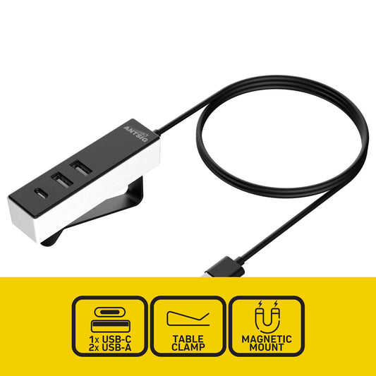 Antsig 3 Port USB Hub - 2x USB-A & 1x USB-C - 1.5m Cable - Black/White