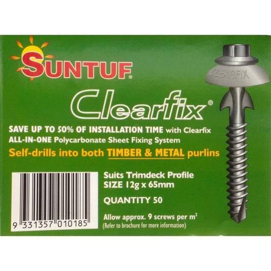 Suntuf Polycarbonate Trimdeck Screws - 65mm - Metal - Self Drilling - 50 Pack - Auzzistore