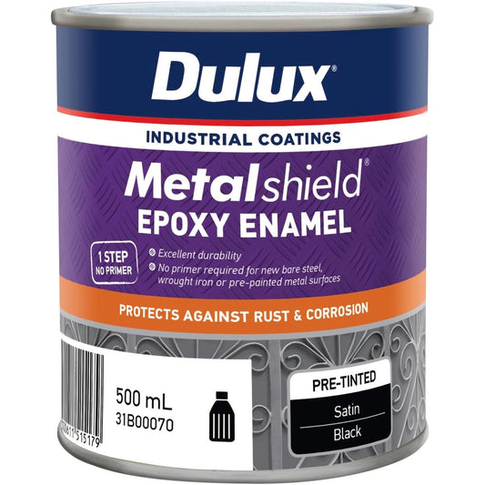 Dulux Metalshield 500ml Epoxy Enamel Satin Black - Durable Rust Protection - Auzzistore