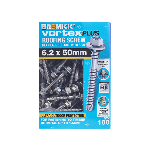 Bremick Vortex Plus Roofing Screw 6.2 x 50mm - 100 Pack - Watertight Seal – view 2 - Auzzistore