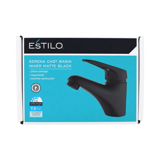 Estilo Serena Basin Mixer - 35mm - Matte Black - Water Efficient - Lead-Free
