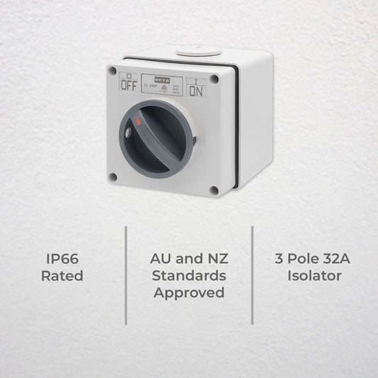 Deta IP66 Weatherproof 3 Pole 32A Isolator - Grey - Outdoor Power Isolation – view 2 - Auzzistore