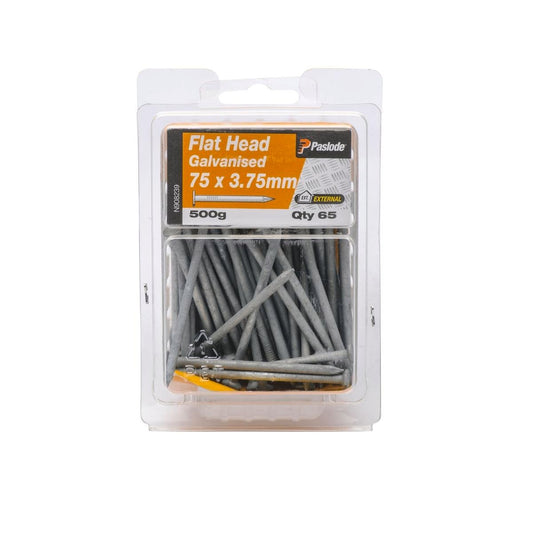Paslode Flat Head Galvanised Nails 75mm 500g Corrosion Resistant 65 Pack - Auzzistore