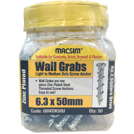 Macsim Wall Grab Anchor - 50mm - Zinc Plated Steel - Light Duty - 50 Pack - Auzzistore