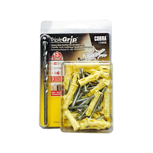 Cobra 3 5mm Anchor Triple Grip Screws Bit - 20 Pack - Easy Installation - Auzzistore