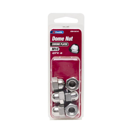 Zenith Dome Nuts - M10 - Chrome Plated Steel - Internal Use - 6 Pack - Auzzistore