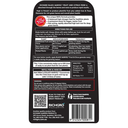 Richgro Black Marvel Fruit and Citrus Food Concentrate Liquid Fertiliser 1L – view 2 - Auzzistore