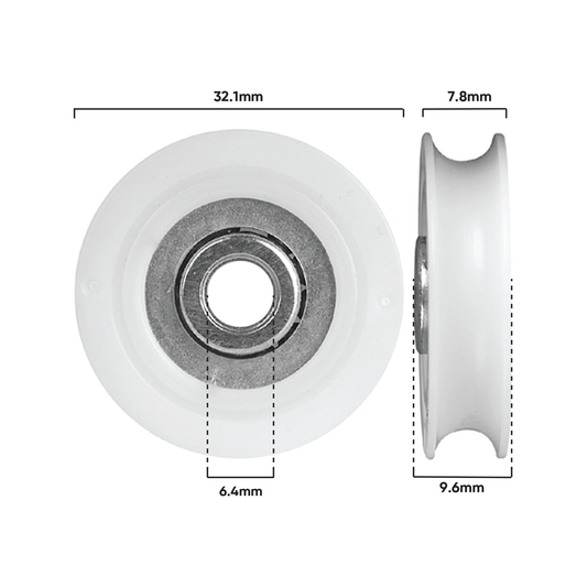 Rolltrak Acetal Concave Roller - 32mm - White - 25kg Load Capacity – view 2 - Auzzistore