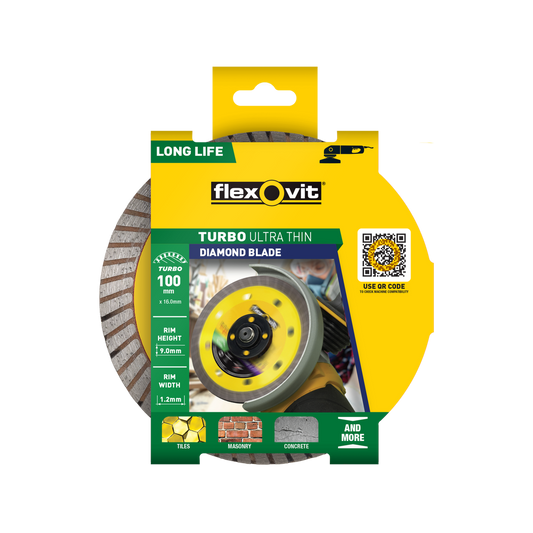 Flexovit Ultra Thin Turbo Diamond Blade 100mm x 16mm x 1.2mm - Fast Clean Cuts - Auzzistore