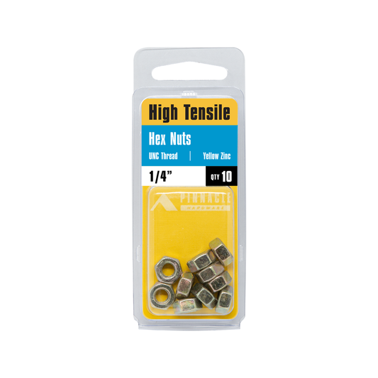 Pinnacle Hi Tensile Nuts 1/4" - 10 Pack - Yellow Zinc - Thread Count 20 – view 2 - Auzzistore