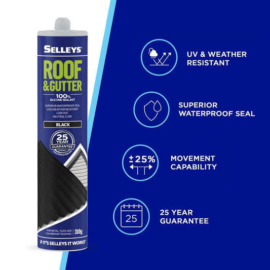 Selleys Roof and Gutter Silicone - 310g - Black - Waterproof Sealant – view 2 - Auzzistore