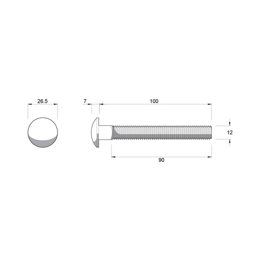 Zenith Cup Head Bolt - M12 x 100mm - Stainless Steel 304 - Flush Finish – view 2 - Auzzistore