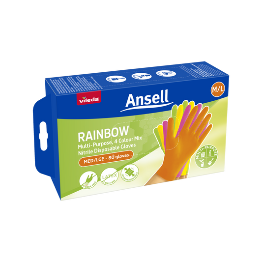 Vileda Ansell Rainbow Nitrile Gloves 80 Pack M/L - 120mm x 200mm - Latex-Free – view 2 - Auzzistore