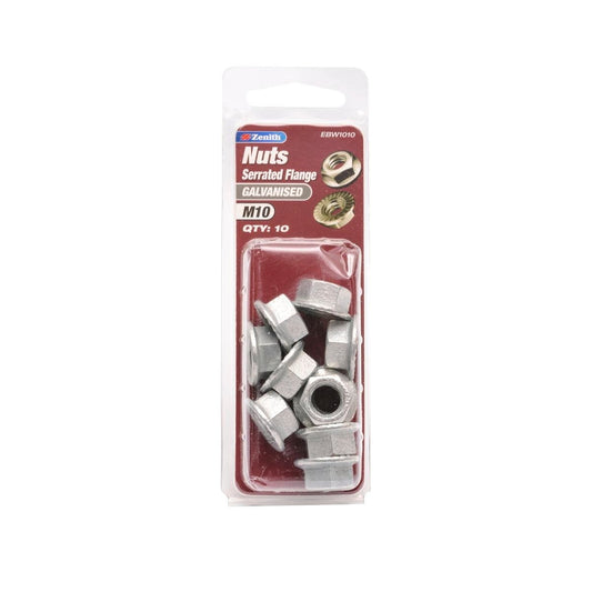 Zenith M10 Galvanised Serrated Flange Nut 10 Pack - 8mm - Steel - Durable - Auzzistore
