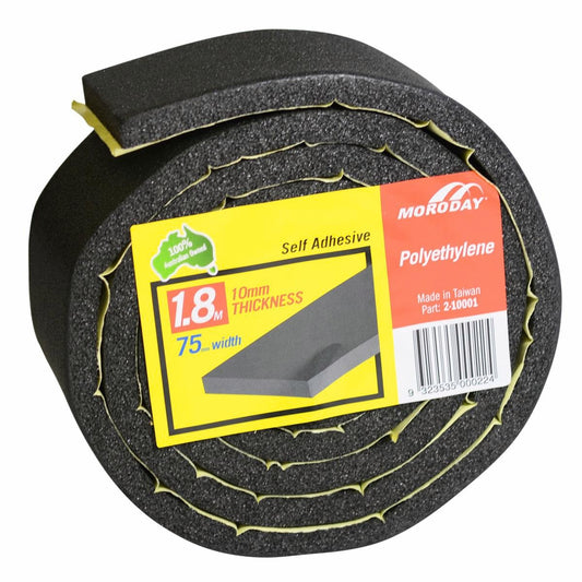 Moroday Adhesive Foam Roll 75mm x 10mm x 1.8m Sound Dampening Insulation - Auzzistore