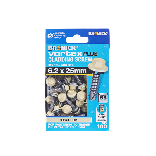 Bremick Vortex Plus Cladding Screw 6 2 x 25mm - Hex B8 - Box of 100 - Watertight – view 2 - Auzzistore