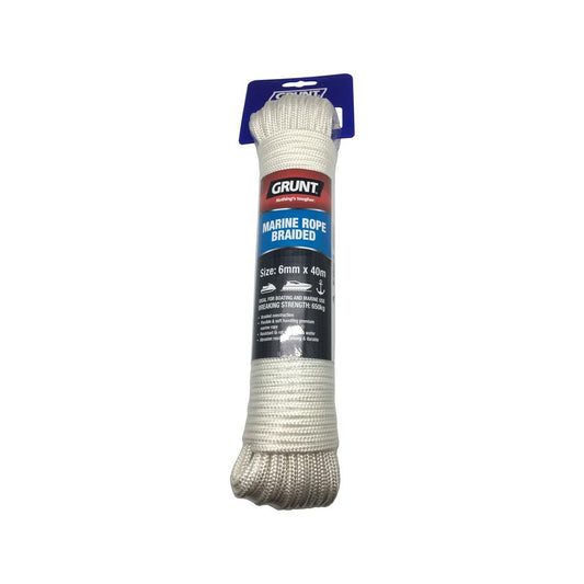 Grunt 6mm Marine Braided Rope 40m Polyester Water-Resistant Durable - Auzzistore