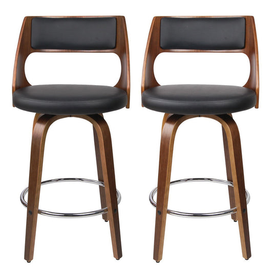 Artiss Bentwood Swivel Bar Stool Black Faux Leather Seat Chrome Footrest 2 Pack — image 2