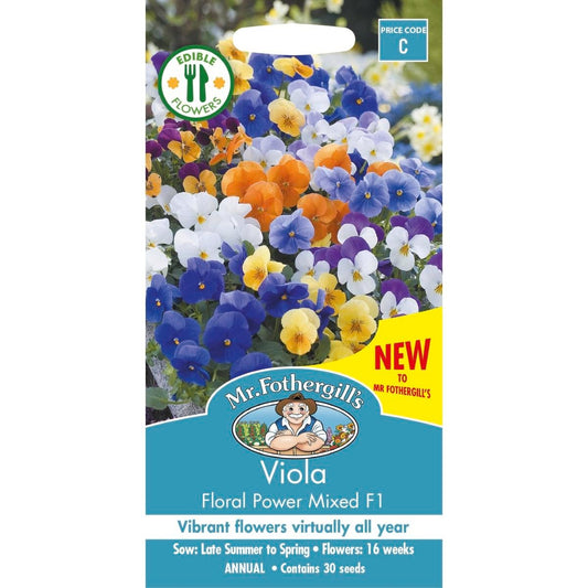 Mr Fothergill S Viola Floral Power Mix - 75mm - Seed - Compact Variety - Auzzistore