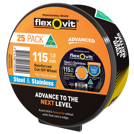 Flexovit Cut Off Wheel - 115mm - Aluminium Oxide - 25 Pack - Fast Cutting - Auzzistore