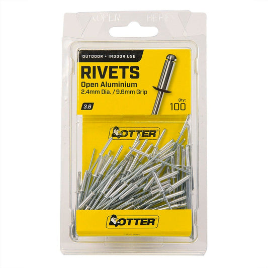 Otter 2.4mm Open Aluminium Blind Rivets - 100 Pack - 6mm Length - Lightweight - Auzzistore