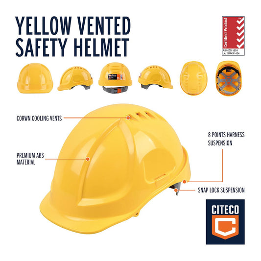 Citeco Yellow Vented Safety Helmet - ABS Plastic - Lightweight - Comfortable – view 2 - Auzzistore