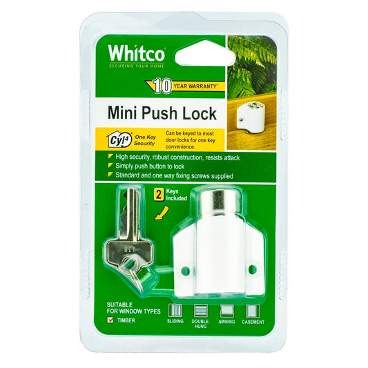 Whitco Mini Push Lock - High Security Window Lock - White - CYL4® - Auzzistore