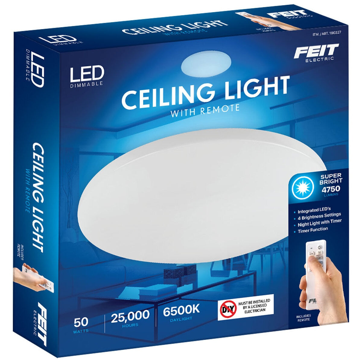 feit led dimmable 6500k daylight round ceiling light with remote control