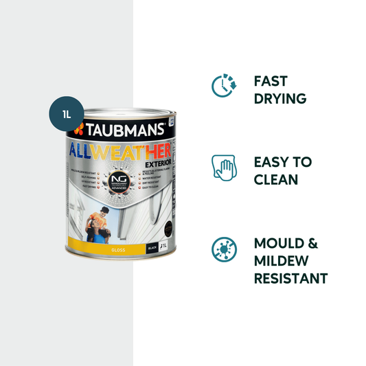 Taubmans 1L Black Gloss All Weather Exterior Paint - Mould Resistant - Fast Drying – view 2 - Auzzistore