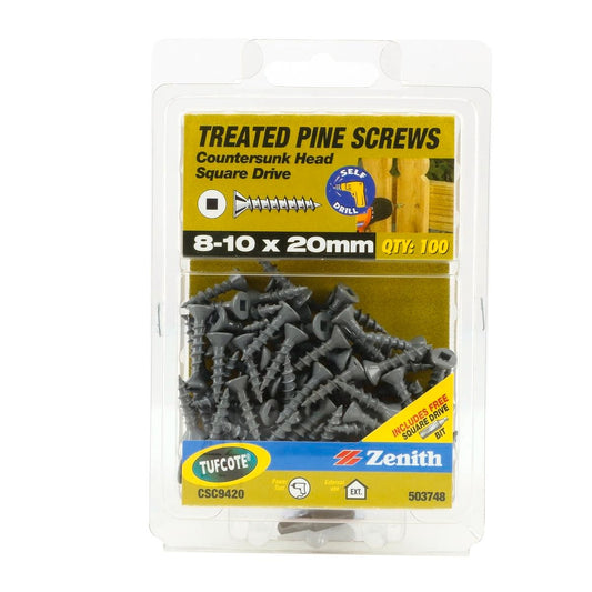 Zenith Treated Pine Screws - 8g x 20mm - Carbon Steel - Tufcote® - 100 Pack - Auzzistore