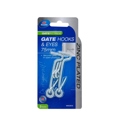Zenith Gate Hooks and Eyes 75mm Zinc Plated Easy Install Security 2 Pack - Auzzistore