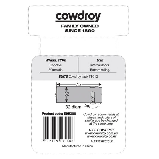 Cowdroy Sliding Door Track - 32mm - Nylon - Concave Wheel Assembly - 2 Pack – view 2 - Auzzistore