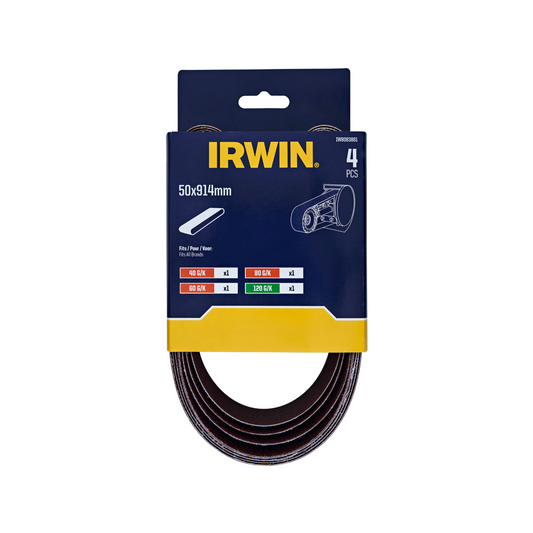 Irwin Sanding Belt 4 Pack - 50 x 914mm - 40 60 80 120 Grit - Multi-Purpose - Auzzistore