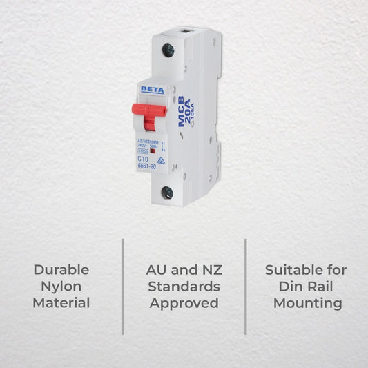 DETA Miniature Circuit Breaker 20A - 10kA Short Circuit Capacity - 18mm – view 2 - Auzzistore