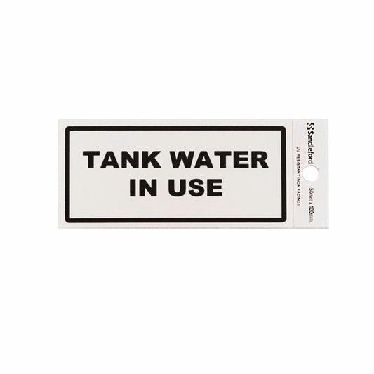 Sandleford Tank Water in Use Self Adhesive Sign - Silver - 100 x 50 mm - Auzzistore
