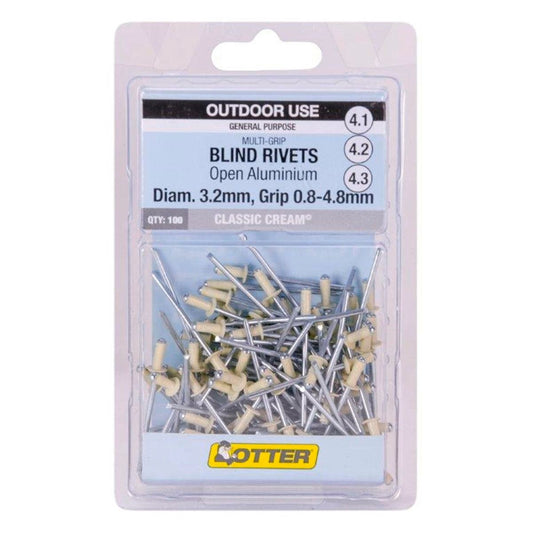 Otter Multi Grip Open Aluminium Rivets 3.2 x 0.8-4.8mm 100 Pack - Auzzistore