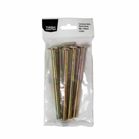 Taskmaster Brass Connector Bolt 4 Pack - m8 x 100mm - Timber Joinery - Auzzistore