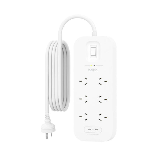 Belkin 6 Outlet Surge Protector with Dual USB-C 30W - 650 Joules - 2m Cable