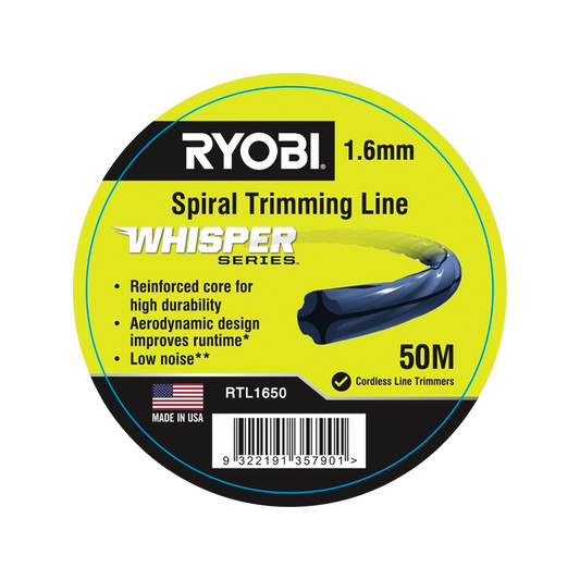 Ryobi Whisper Series Trimming Line - 1.65mm x 50m - Reduced Noise, Improved Runtime - Auzzistore