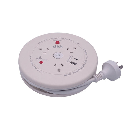 Click 3m Cable Reel with USB Charger - 3 Power Outlets - Portable Design – view 2 - Auzzistore