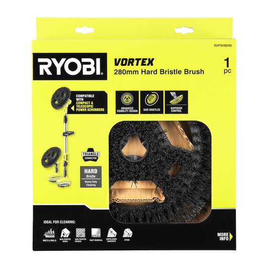 Ryobi 280mm Hard Bristle Power Scrubber Brush - Heavy-Duty Cleaning Tool – view 2 - Auzzistore