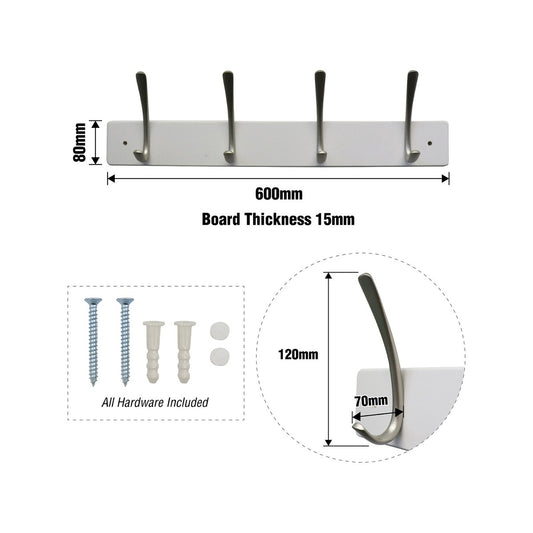 Adoored Decorative Hook Rack - 4 Double Satin Chrome - White - Durable – view 2