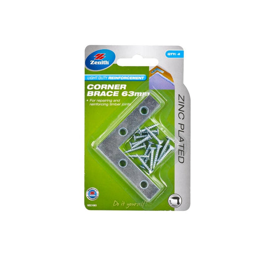 Zenith 63mm Corner Brace Bracket 4 Pack Zinc Plated Steel Reinforcement - Auzzistore