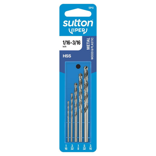 Sutton Tools Viper Imperial Drill Bit Set - 5 Piece - 1/16" to 3/16" - HSS - Auzzistore