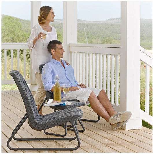 Keter Rio Black Rattan Style Patio Set with Two Chairs and Accent Table — image 2