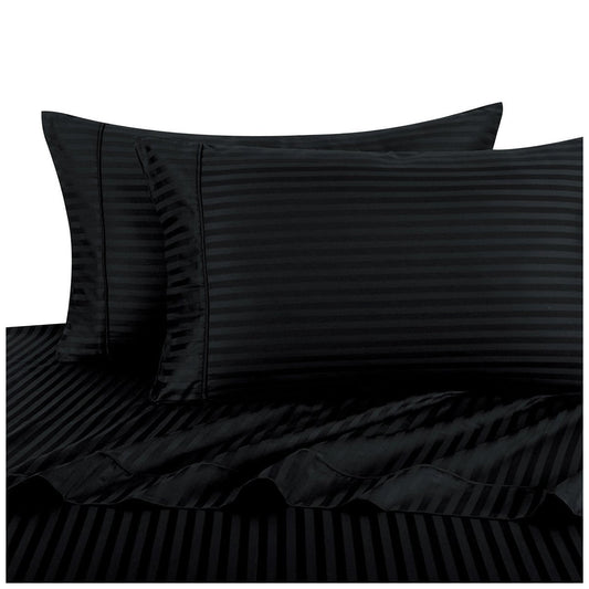Ramesses Black Narrow Stripe King Bed Sheet Set in American Pima Cotton 1000TC — image 2