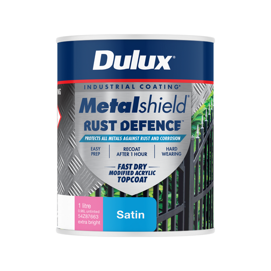 Dulux Metalshield Rust Defence 1L Extra Bright Base Satin - Fast-Drying Protection - Auzzistore