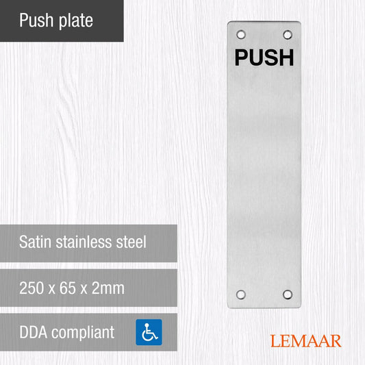Lemaar Engraved Push Plate 250x65x2mm Satin Stainless Steel DDA Compliant – view 2 - Auzzistore